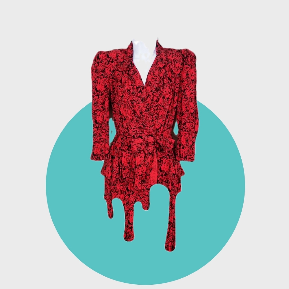 Vintage Jody California Red Rose Peplum Dress